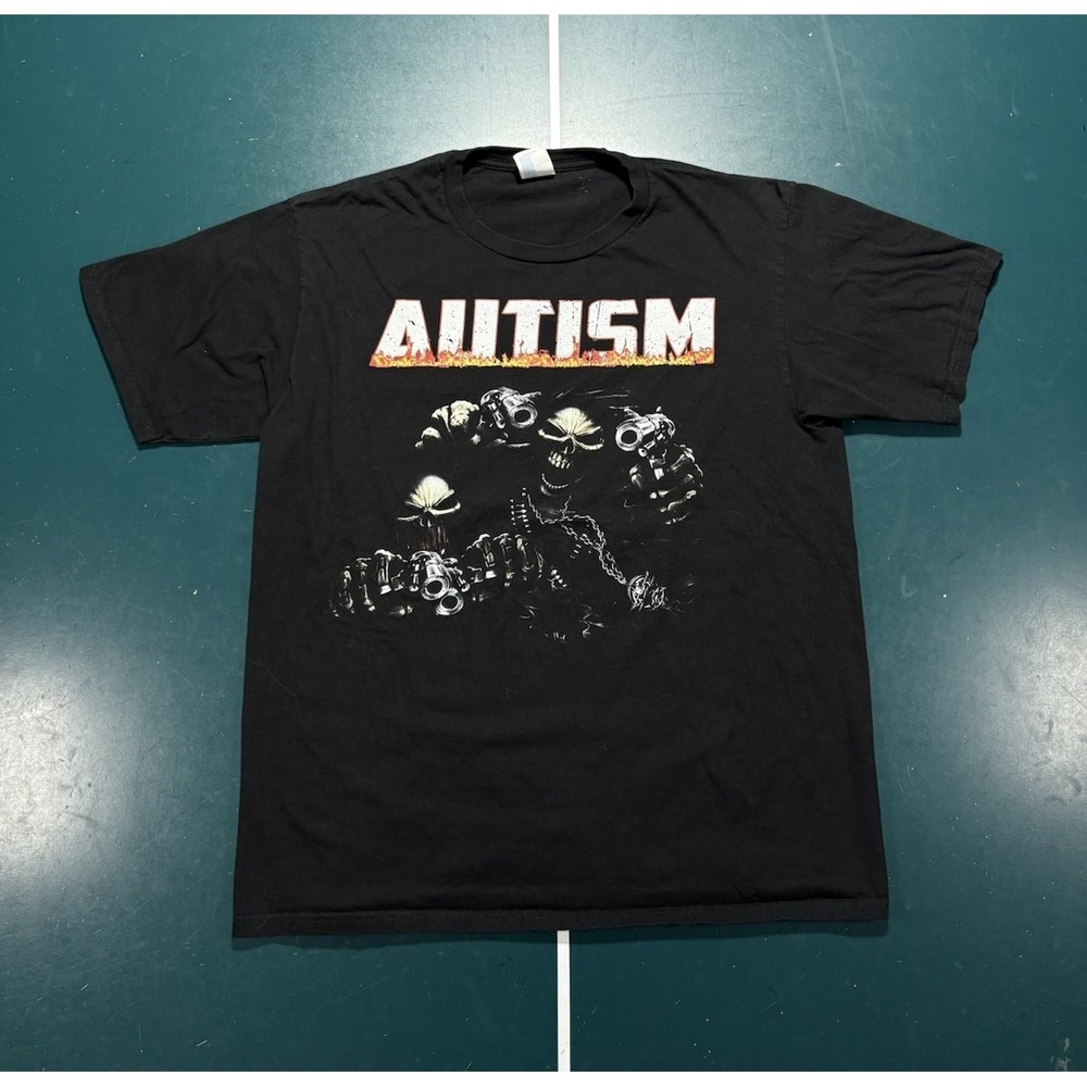 Autism Skeleton Meme T Shirt Mens Large Edgy Crude Graphic Tee Black Funny Biker